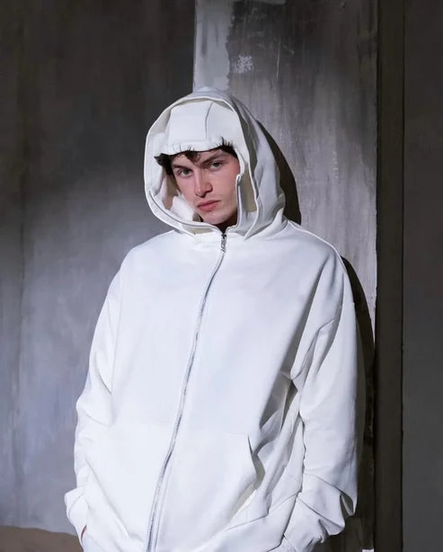 Full-Zip Ninja Face Cover Hoodie – White Edition