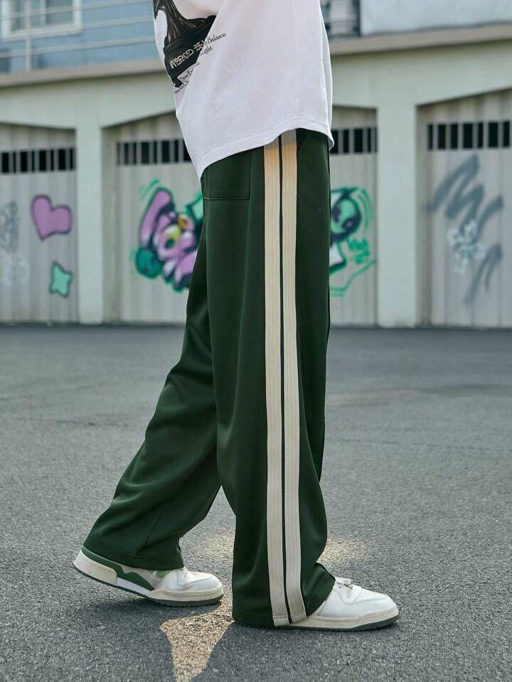 Side Striped Track Pant for men - Green & Brown