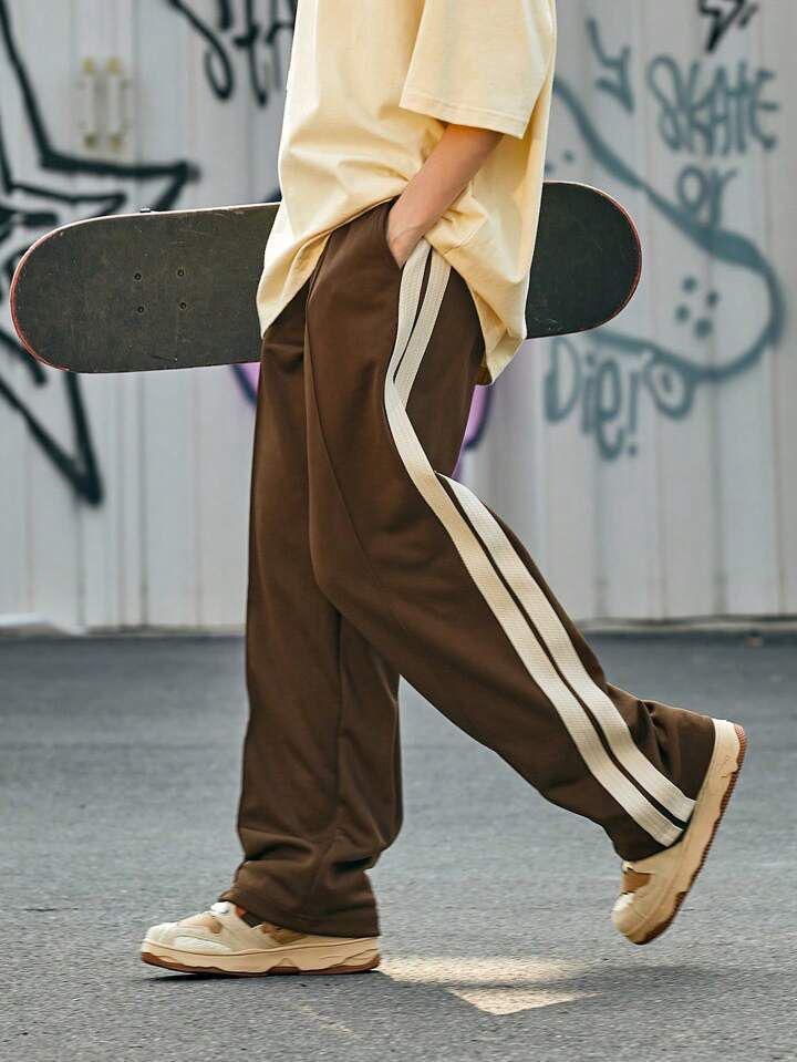 Side Striped Track Pant for men - Green & Brown