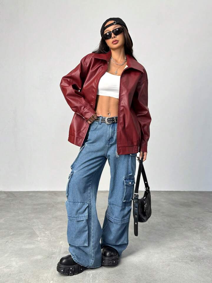 Faux Leather Jacket for women – Red & Burgundy