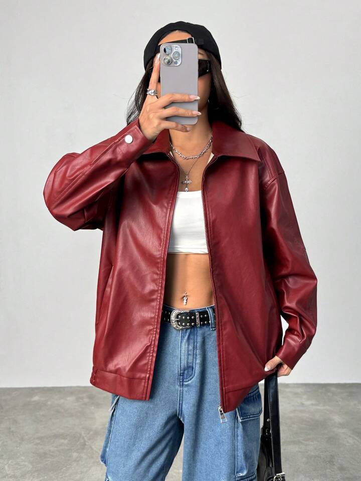 Faux Leather Jacket for women – Red & Burgundy