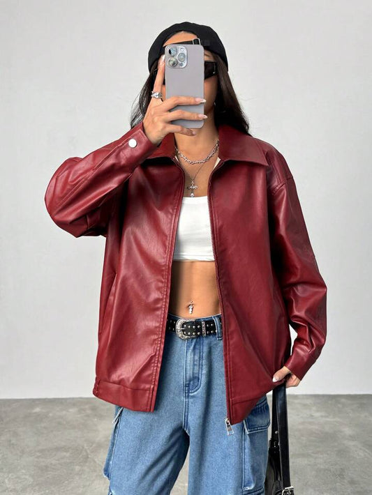 Faux Leather Jacket for women – Red & Burgundy