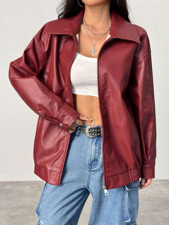 Faux Leather Jacket for women – Red & Burgundy