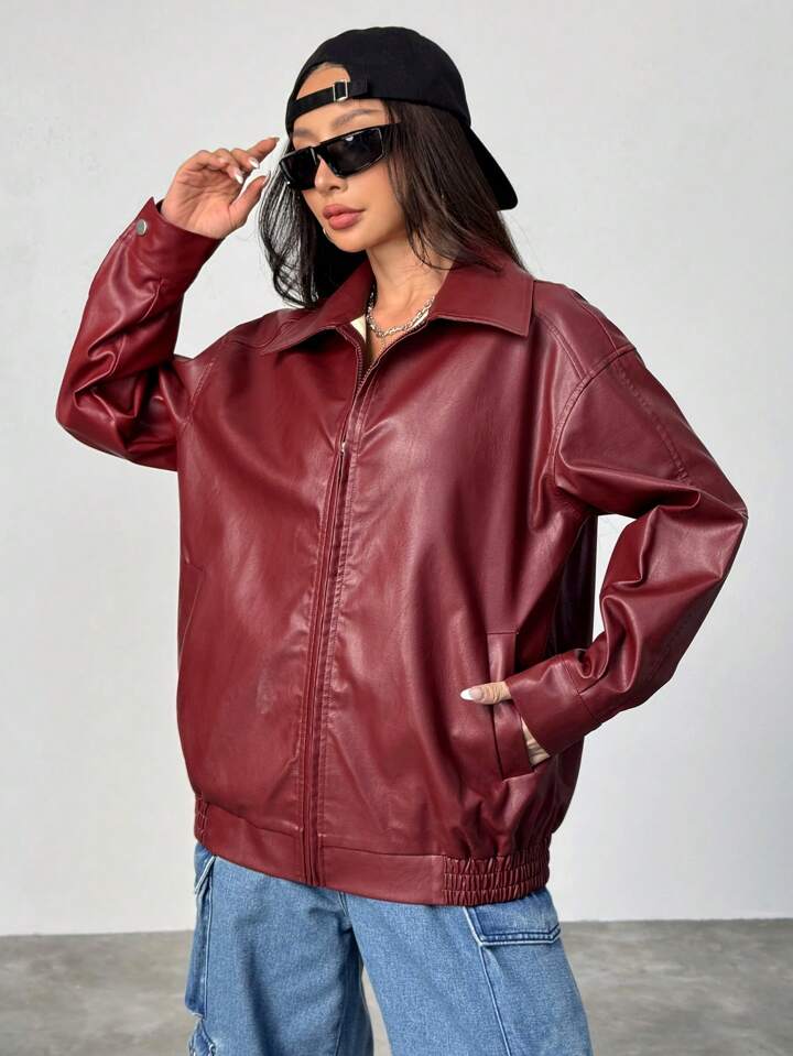 Faux Leather Jacket for women – Red & Burgundy