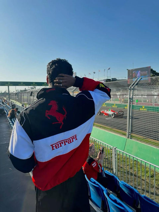 Tri-Colour Ferrari F1 Vintage Racer Jacket | Classic Racing Style