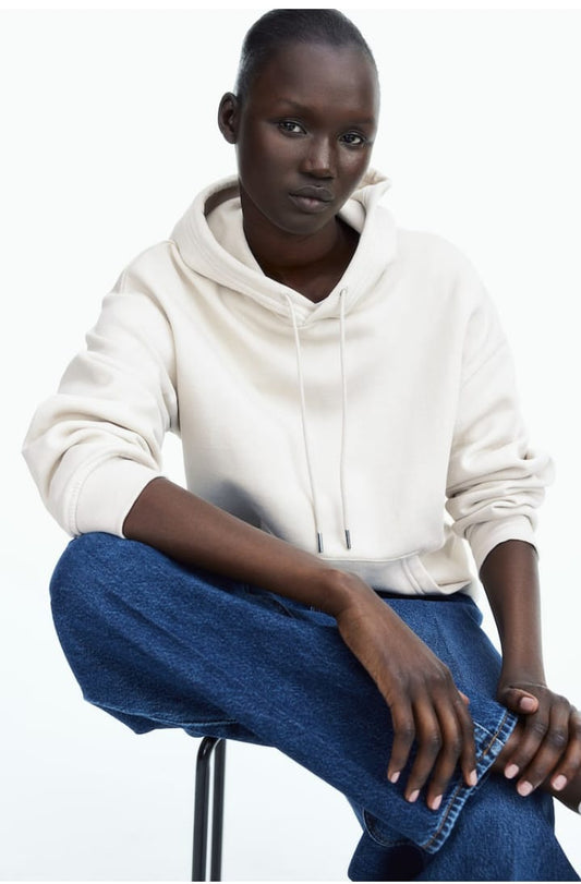 PLAIN CREAM BASIC HOODIE FOR WOMENS