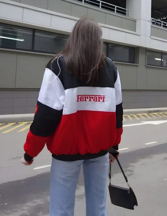 Tri-Colour Ferrari F1 Vintage Racer Jacket | Classic Racing Style