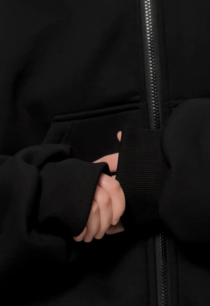 Full-Cover Black Zip-Up Hoodie