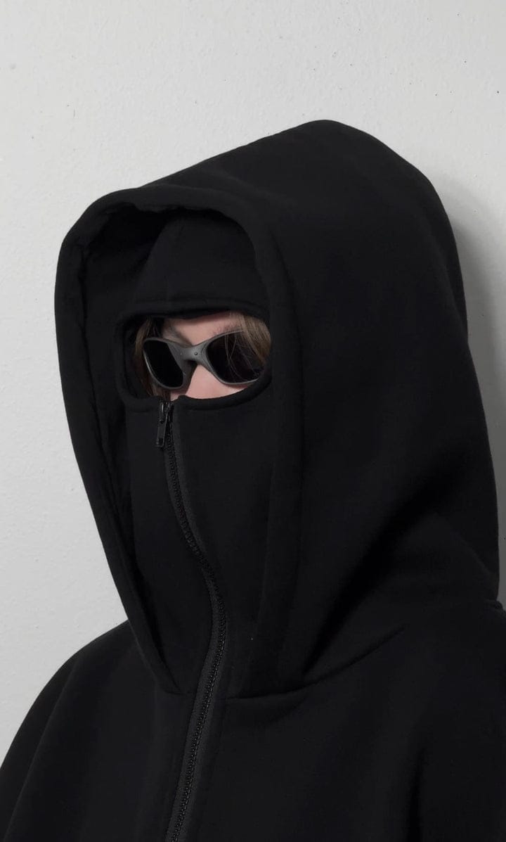 Full-Cover Black Zip-Up Hoodie