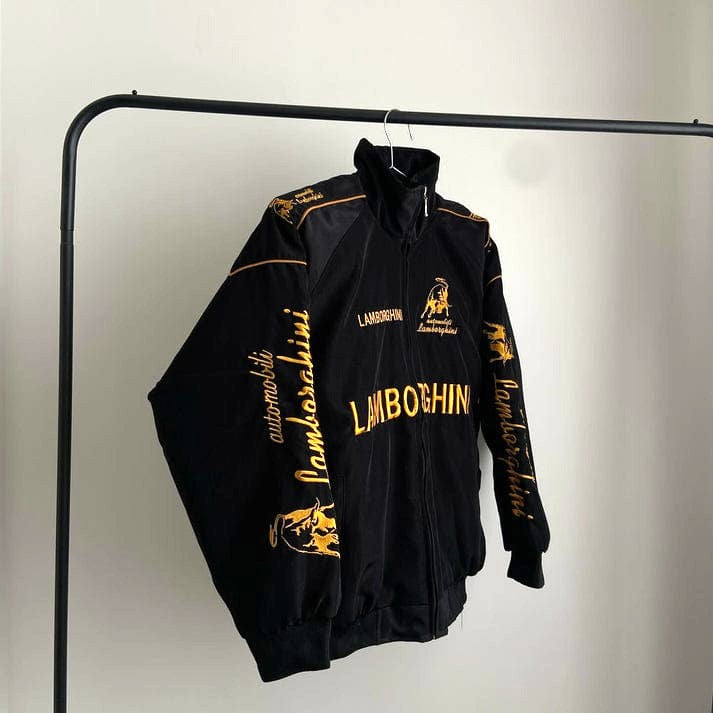 Lamborghini Embroidered Racing Bomber Jacket – Black & Yellow