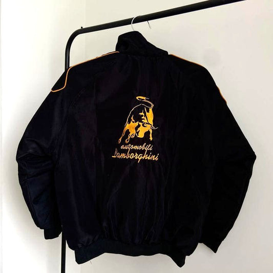 Lamborghini Embroidered Racing Bomber Jacket – Black & Yellow