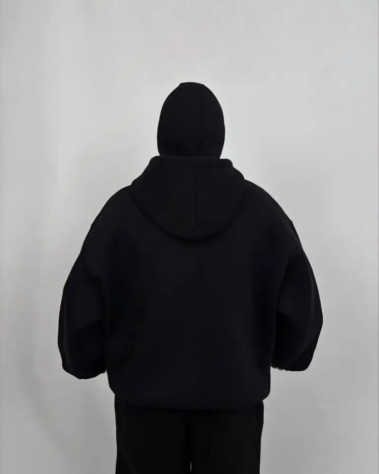 Full-Cover Black Zip-Up Hoodie