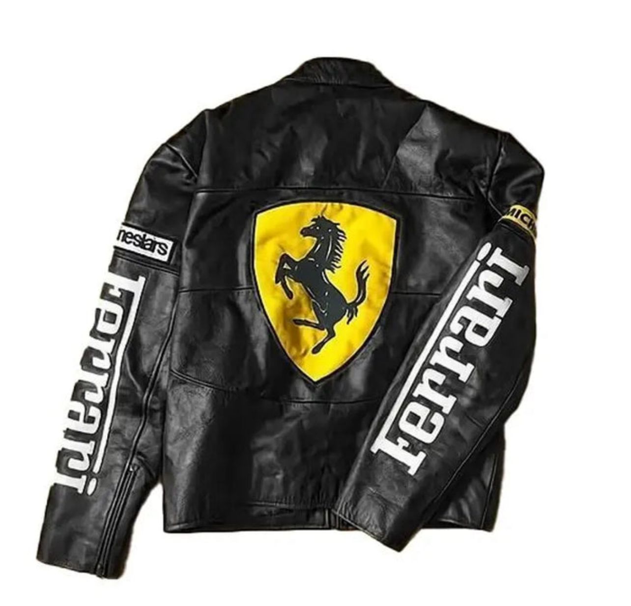 Black Ferrari F1 Racing Leather Jacket