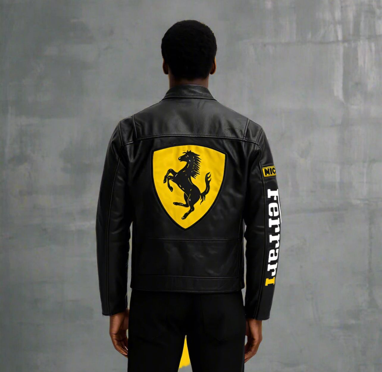 Black Ferrari F1 Racing Leather Jacket