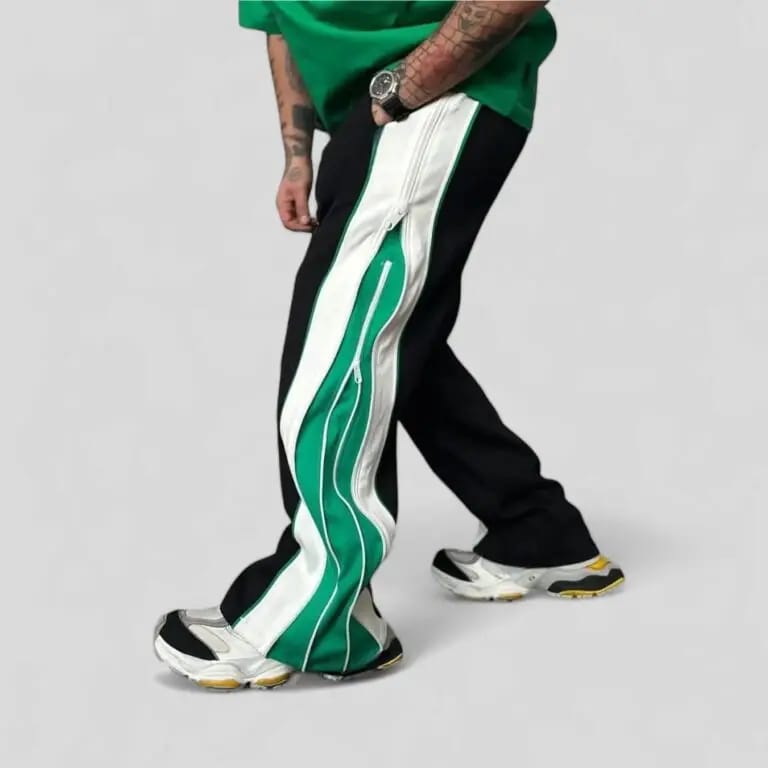 Double Zip Wide Leg Zip Up Baggy Track