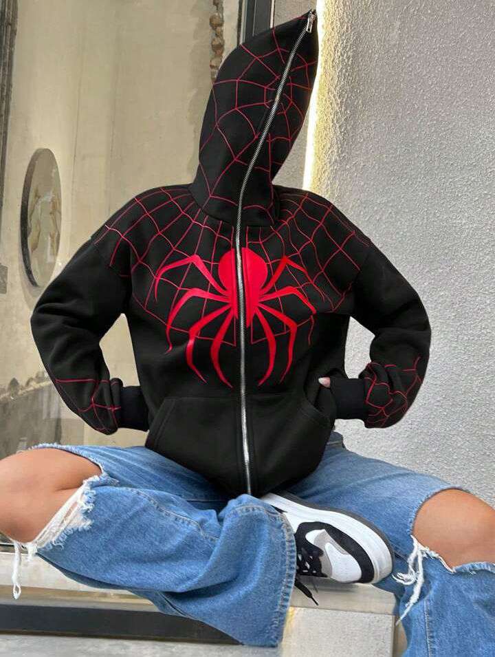 Spider Man Hoodie Full Zip Up Athletic Fit Fan Gear