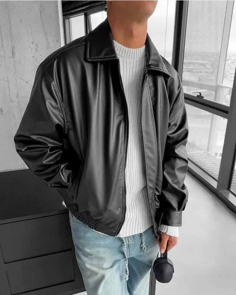 Vintage black leather jacket for men