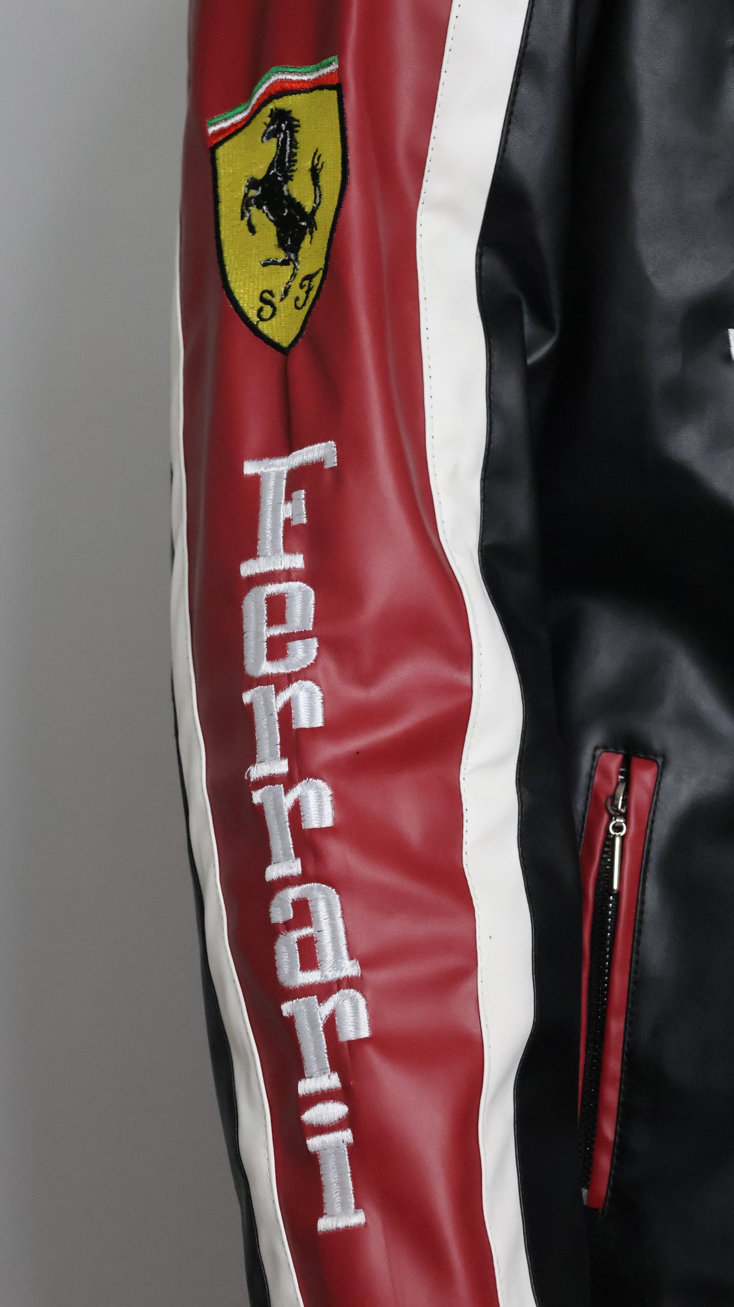 Ferrari Maroon and Black Leather Jacket (Embroidered)