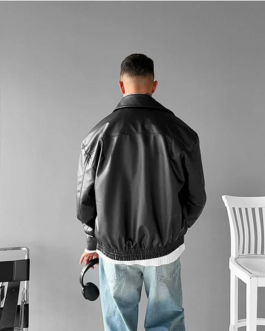 Vintage black leather jacket for men
