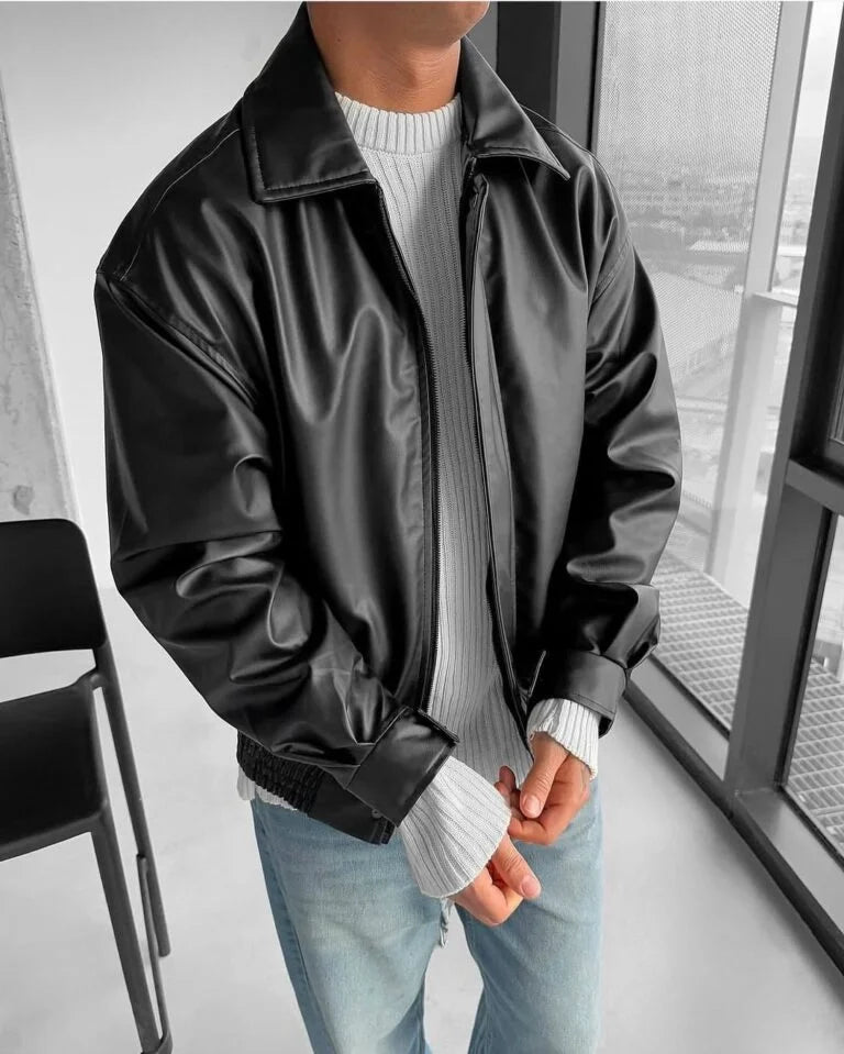 Vintage black leather jacket for men