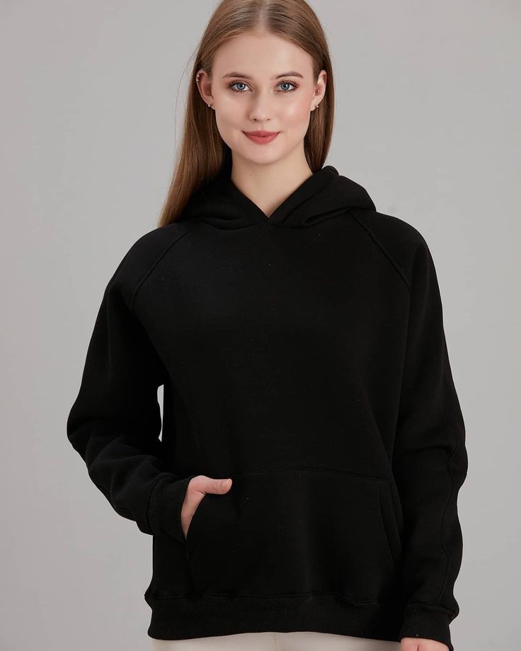 Plain Black Basic Hoodie For Women