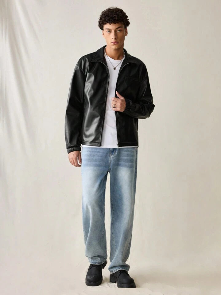vintage black leather jacket for men
