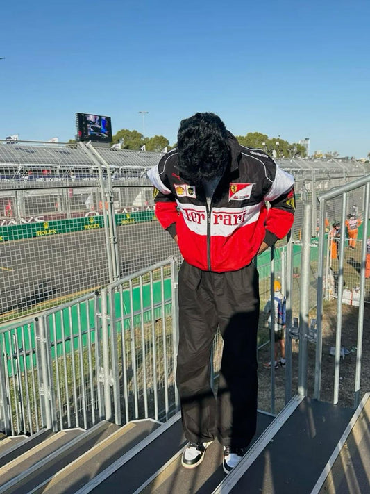Tri-Colour Ferrari F1 Vintage Racer Jacket | Classic Racing Style
