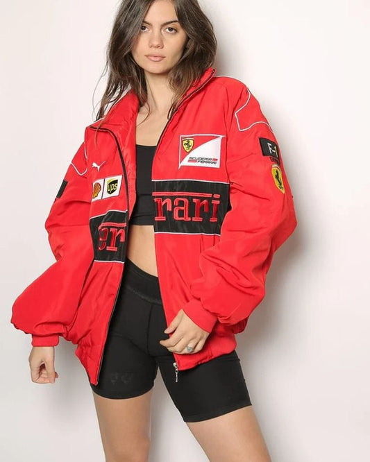 Red Ferrari F1 Speed Jacket | Motorsport & Streetwear Fusion [Embroidered]