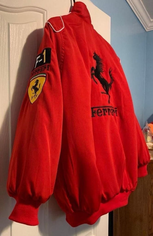 Red Ferrari F1 Speed Jacket | Motorsport & Streetwear Fusion [Embroidered]