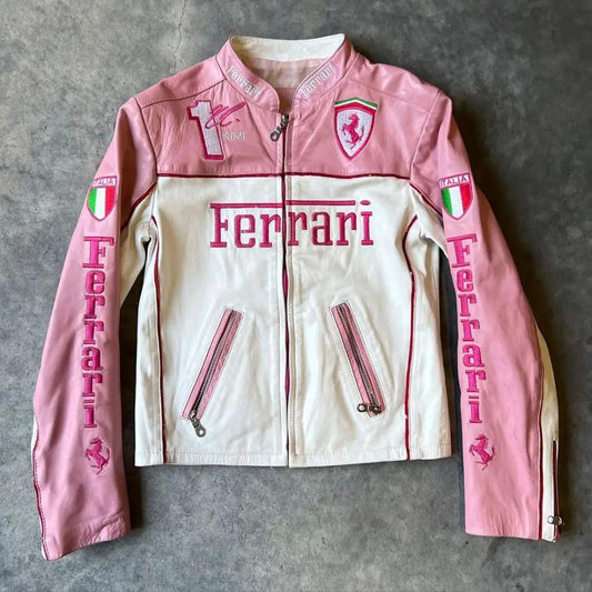 Limited Edition Pink Ferrari Leather Jacket – Exclusive Italian Designer Outerwear for Trendsetters