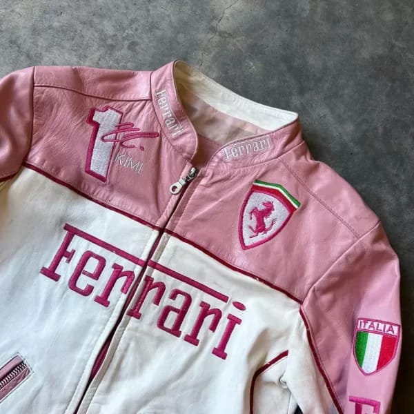 Limited Edition Pink Ferrari Leather Jacket – Exclusive Italian Designer Outerwear for Trendsetters