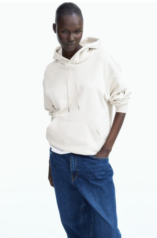 PLAIN CREAM BASIC HOODIE FOR WOMENS