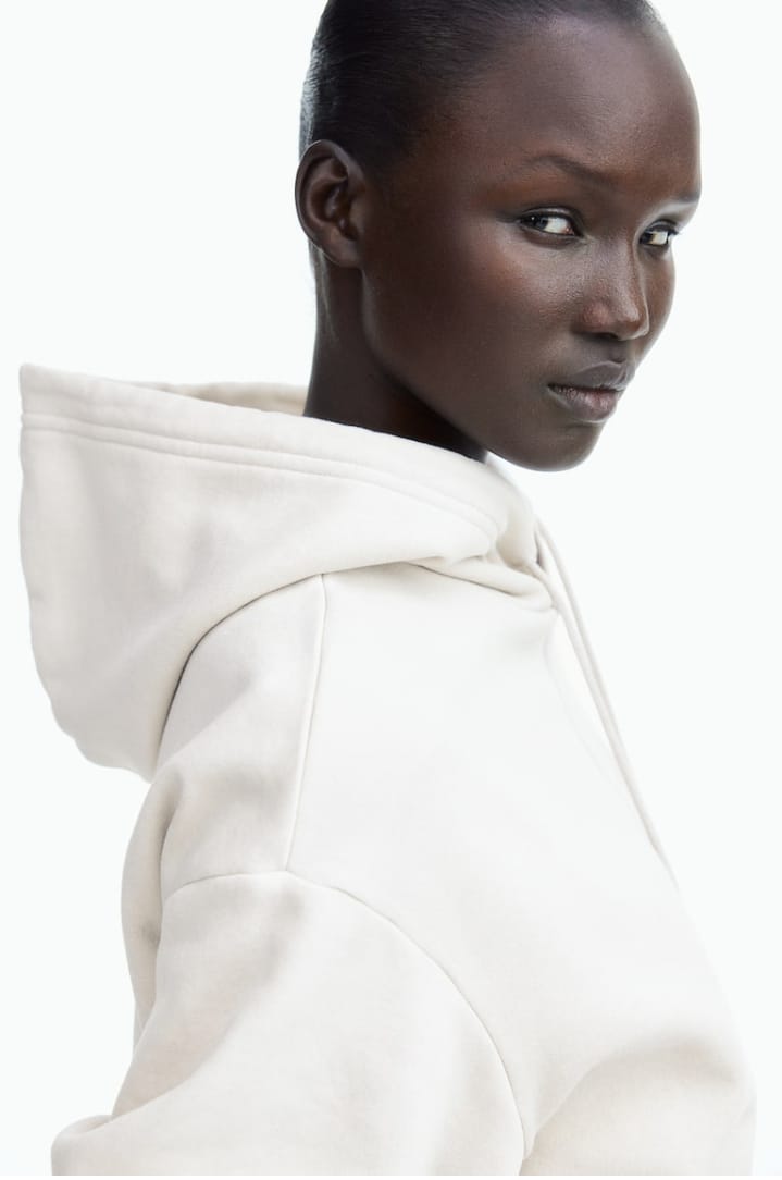 PLAIN CREAM BASIC HOODIE FOR WOMENS