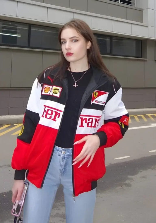 Tri-Colour Ferrari F1 Vintage Racer Jacket | Classic Racing Style