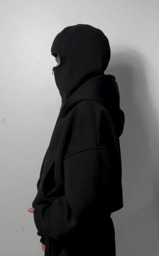Full-Cover Black Zip-Up Hoodie