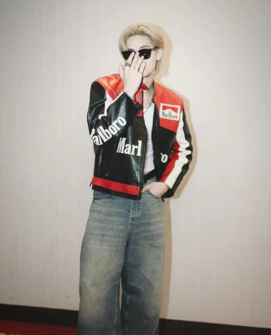 Red x Black Marlboro Leather Racing Jacket – Vintage Motorcycle Biker Jacket