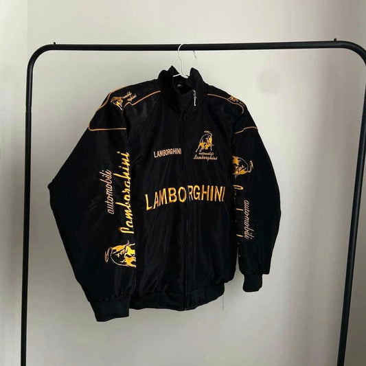 Lamborghini Embroidered Racing Bomber Jacket – Black & Yellow
