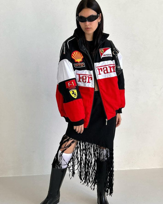 Vintage-Inspired Ferrari Racing Jacket – Bold Streetwear Statement[Embroidered]