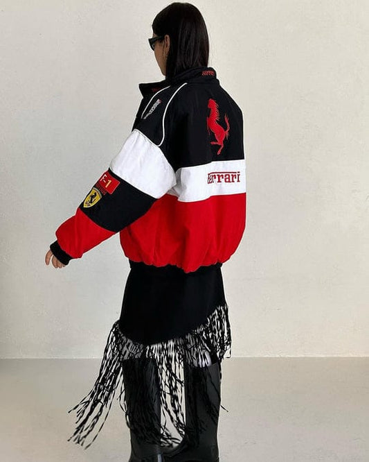 Vintage-Inspired Ferrari Racing Jacket – Bold Streetwear Statement[Embroidered]