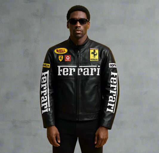 Black Ferrari F1 Racing Leather Jacket