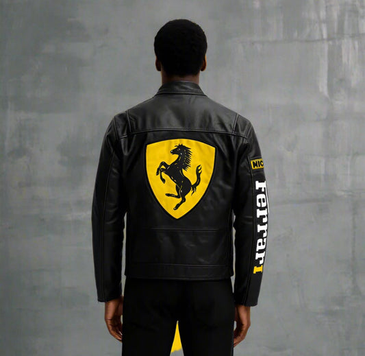 Black Ferrari F1 Racing Leather Jacket