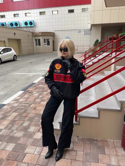Ferrari F1 Racing Jacket – Black & Red [Embroidered]