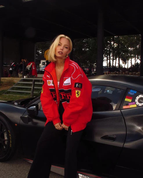Red Ferrari F1 Speed Jacket | Motorsport & Streetwear Fusion [Embroidered]