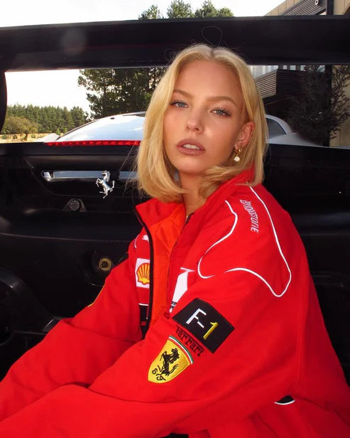 Red Ferrari F1 Speed Jacket | Motorsport & Streetwear Fusion [Embroidered]