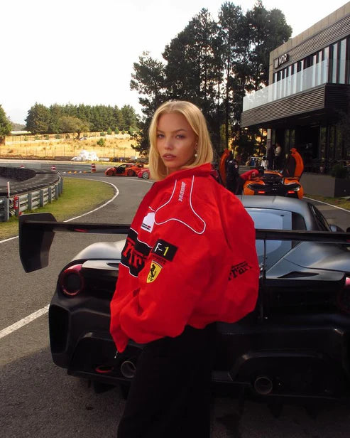Red Ferrari F1 Speed Jacket | Motorsport & Streetwear Fusion [Embroidered]