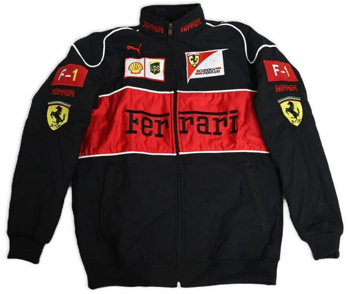 Ferrari F1 Racing Jacket – Black & Red [Embroidered]