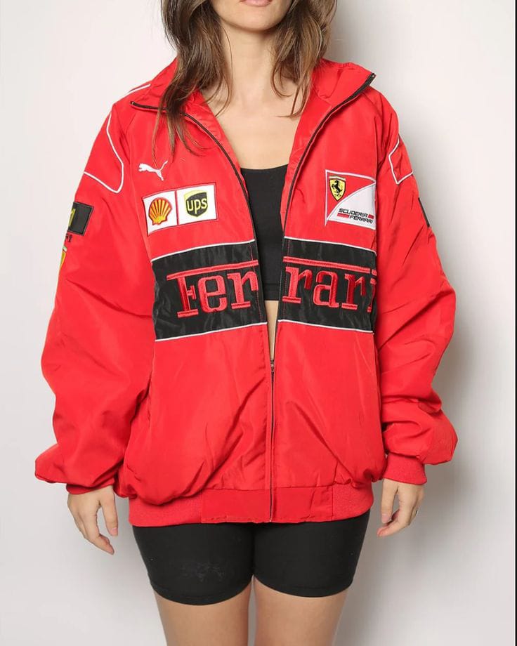 Red Ferrari F1 Speed Jacket | Motorsport & Streetwear Fusion [Embroidered]