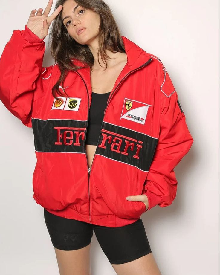 Red Ferrari F1 Speed Jacket | Motorsport & Streetwear Fusion [Embroidered]