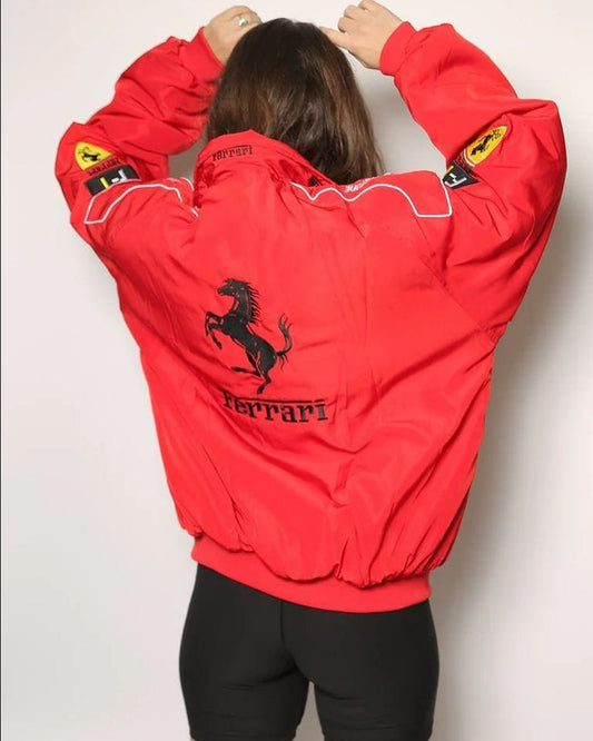 Red Ferrari F1 Speed Jacket | Motorsport & Streetwear Fusion [Embroidered]