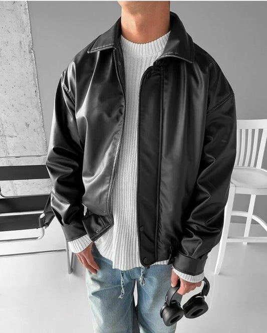 Vintage black leather jacket for men